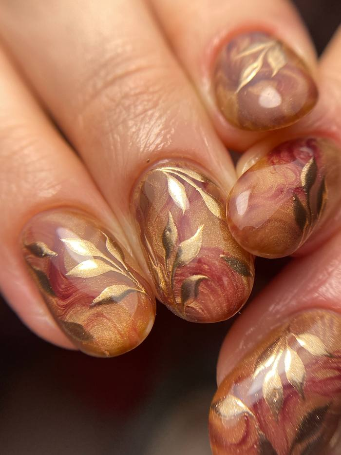 Bronze Marble with Gold Leaves