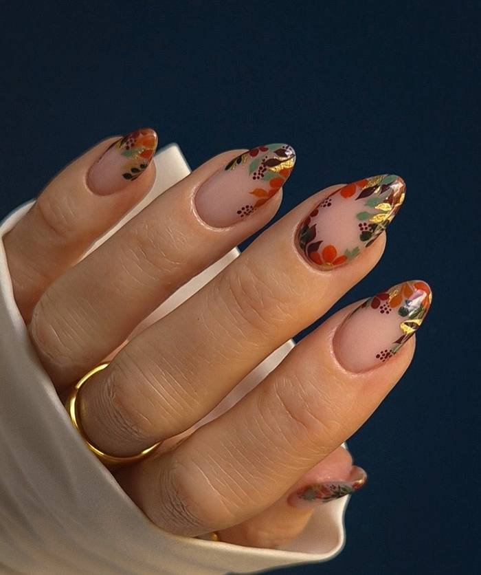 Sheer Nude with Gold Foil Florals