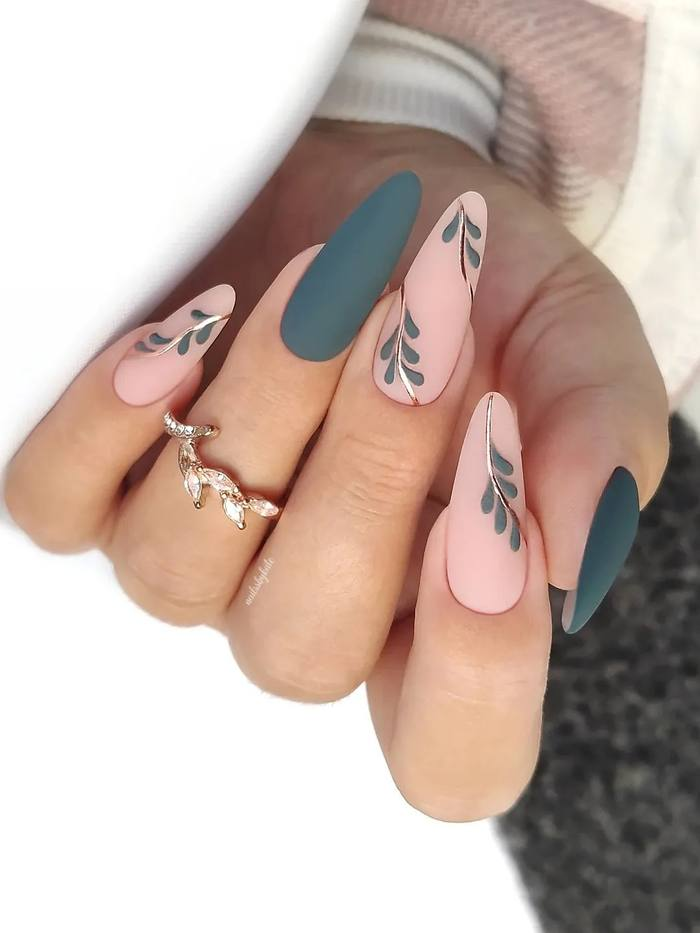 Blush and Teal with Gold Vines