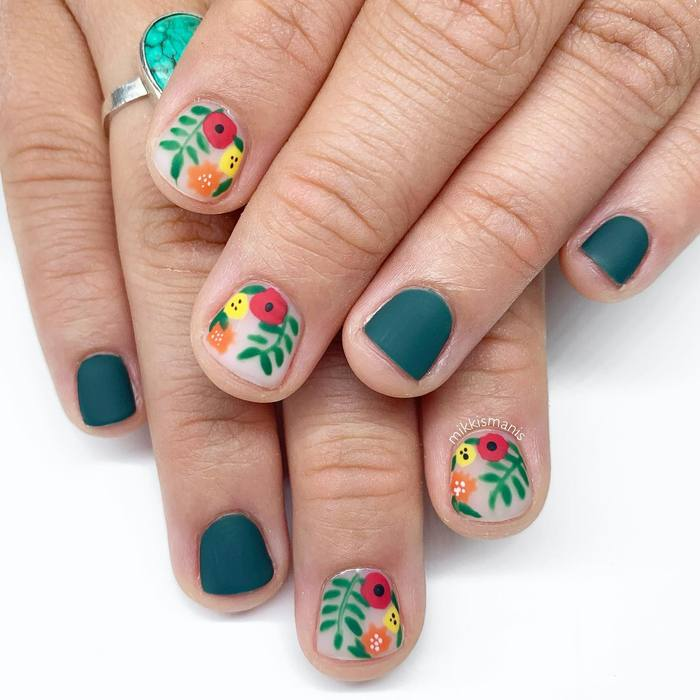 Teal Matte with Painted Wildflowers