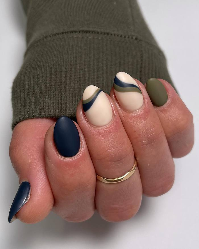 Navy, Cream, and Olive Swirls