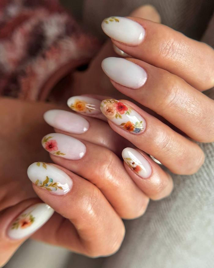 Milky White with Pressed Florals