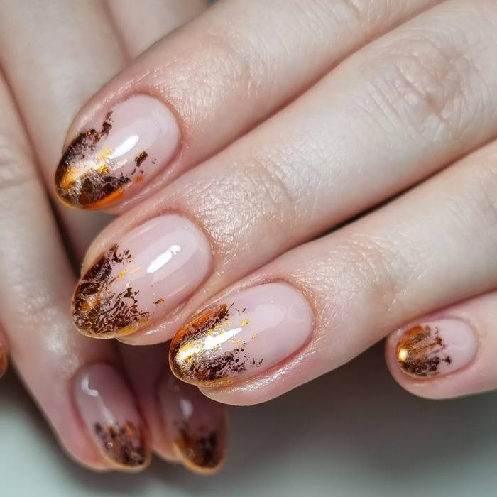 Nude Nails with Gold Foil Tips