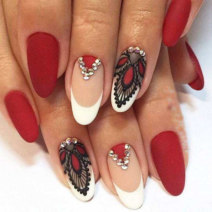 Red and White with Lace Applique
