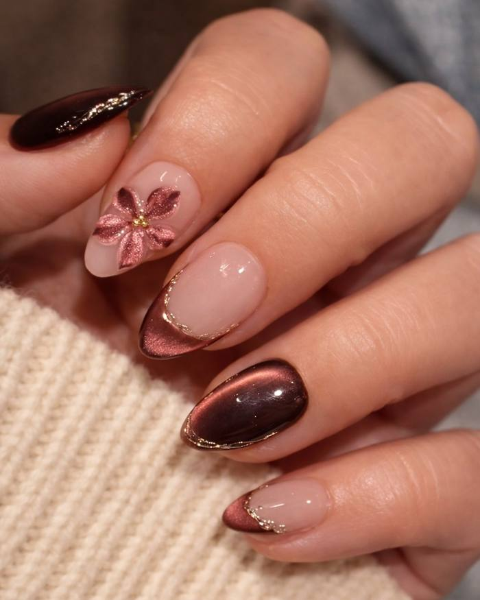 Burgundy Cat Eye with 3D Petals