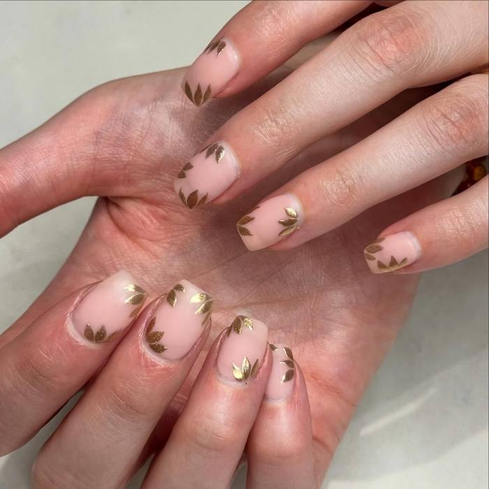 Sheer Nude with Gold Leaf Cuticles