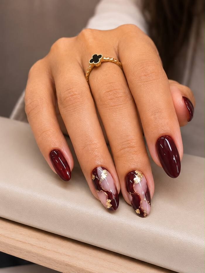 Oxblood with Gold Leaf Marbling