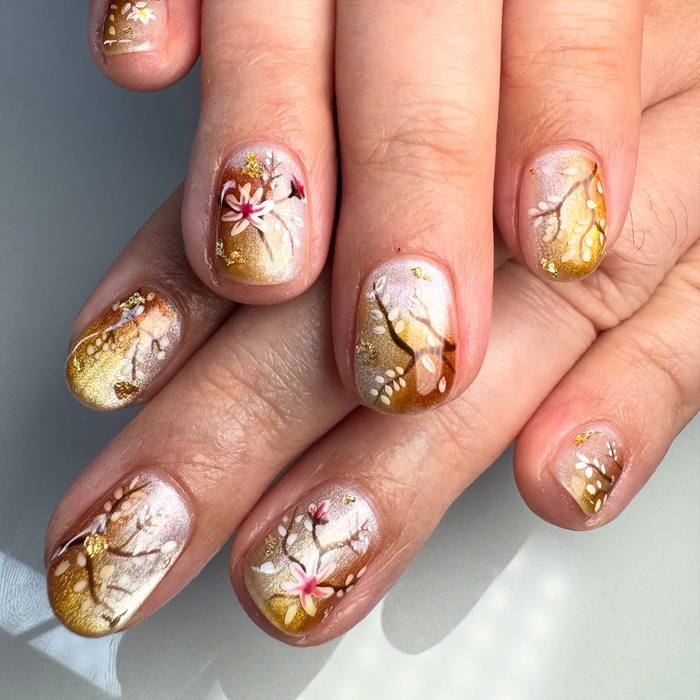 Golden Shimmer with Cherry Blossoms