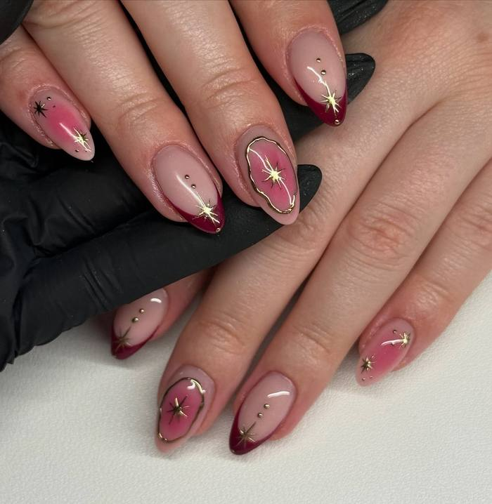 Pink French with Gold Star Accents
