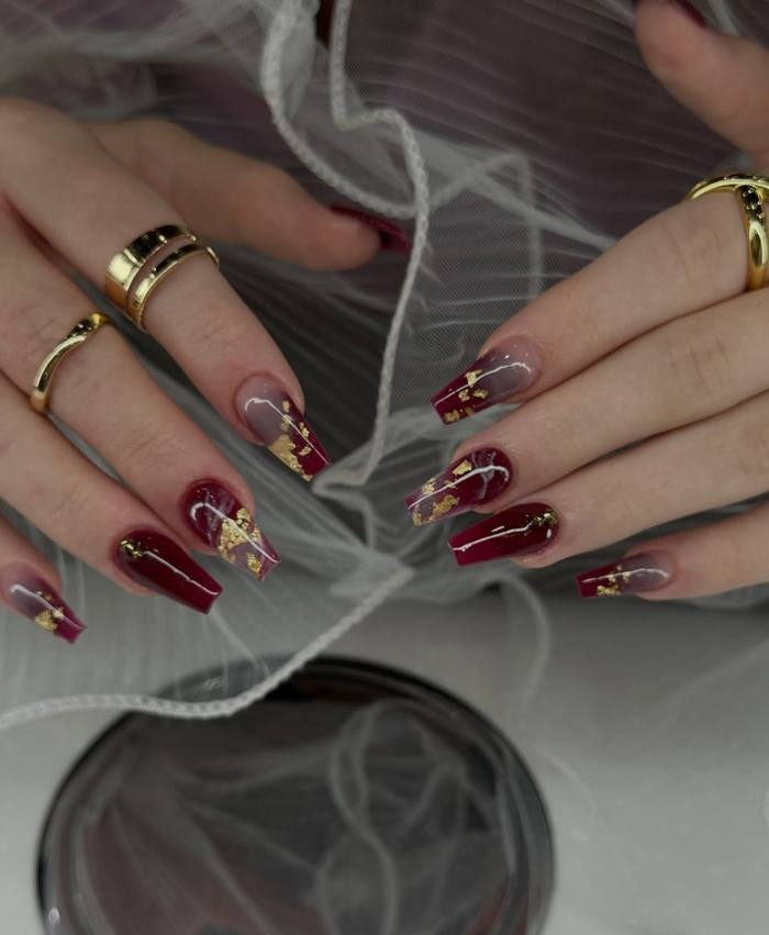 Burgundy Ombre with Gold Leaf Flakes