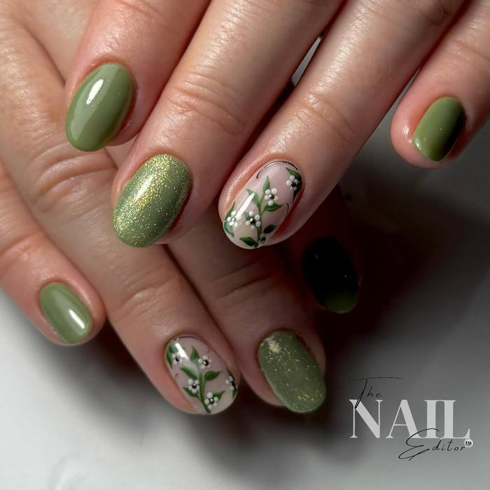 Sage Green with Painted Lily of the Valley