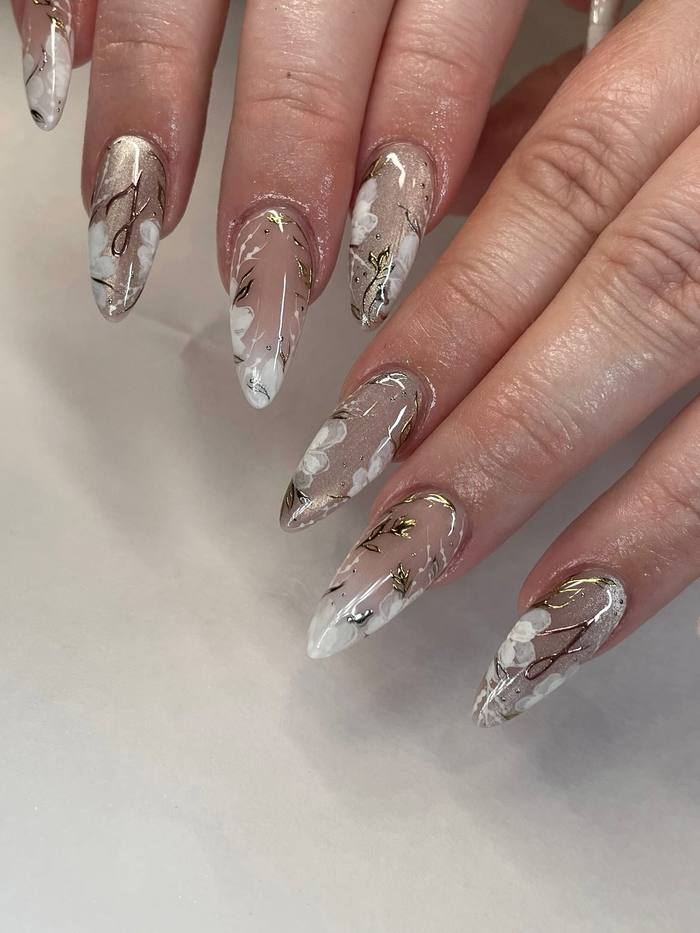 Taupe Stiletto with White Florals