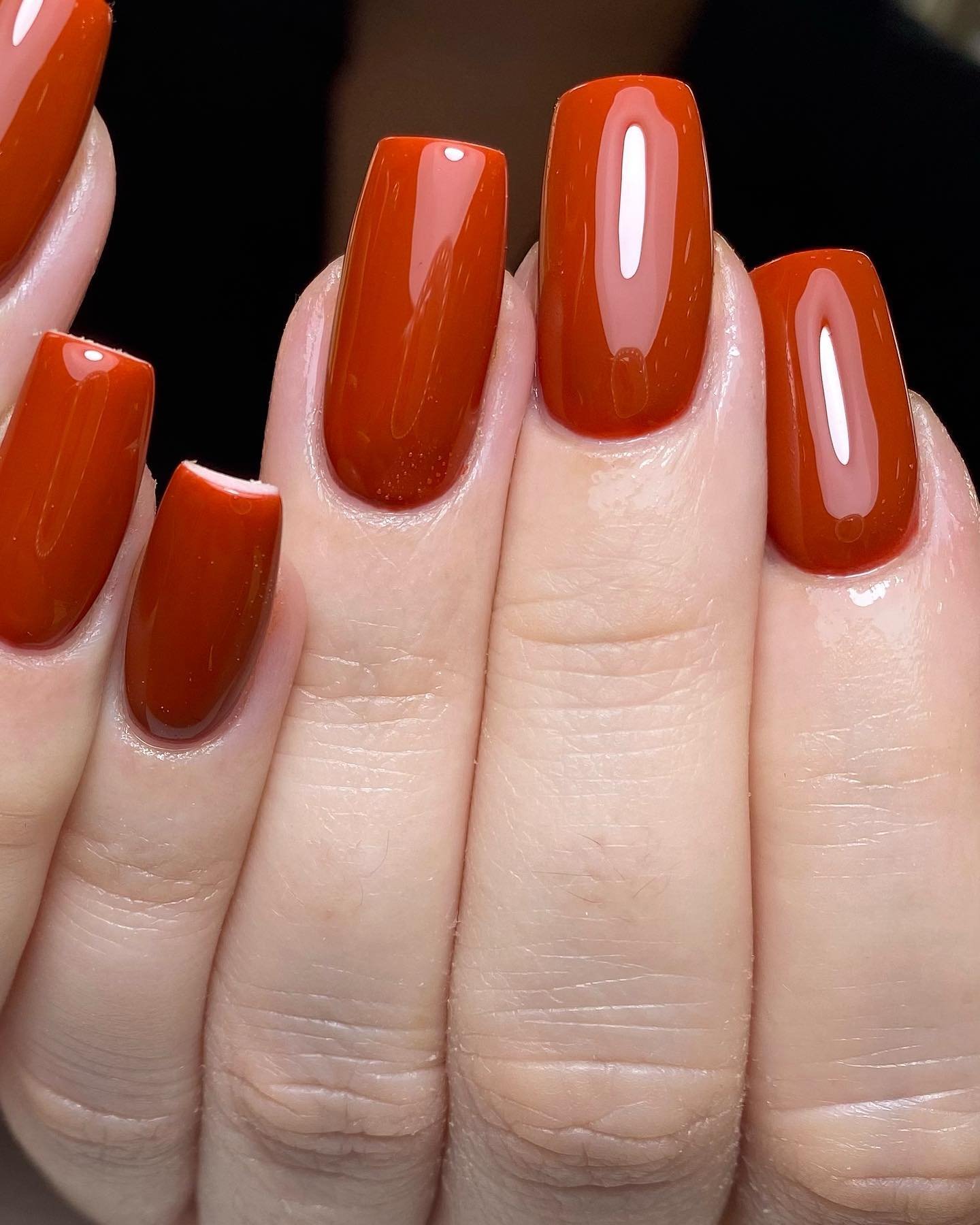 Glossy Rust-Orange Short Square Nails
