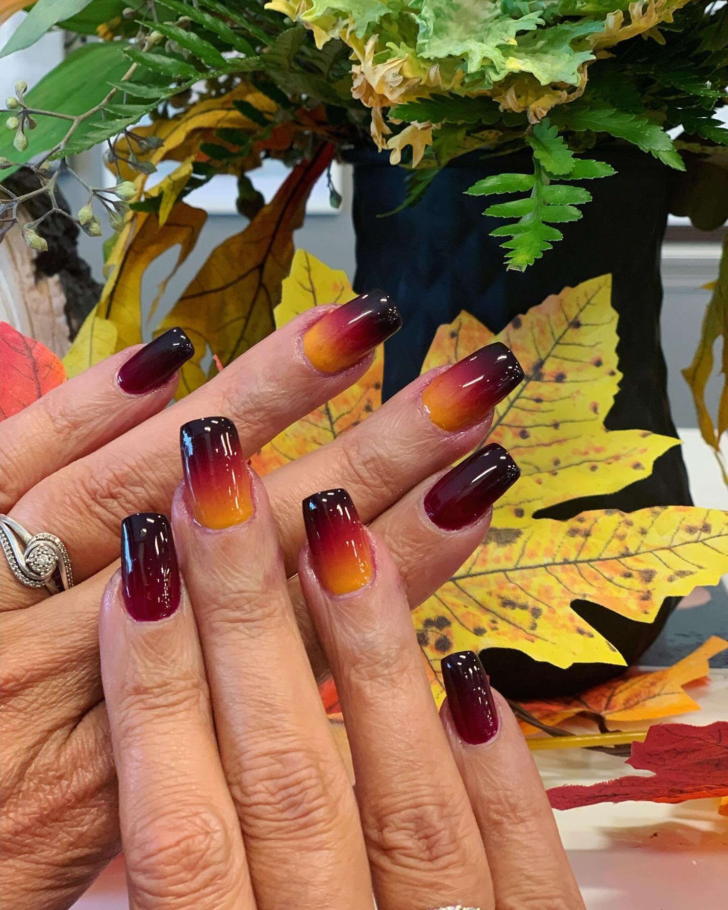 Burgundy-to-Orange Ombre Nails