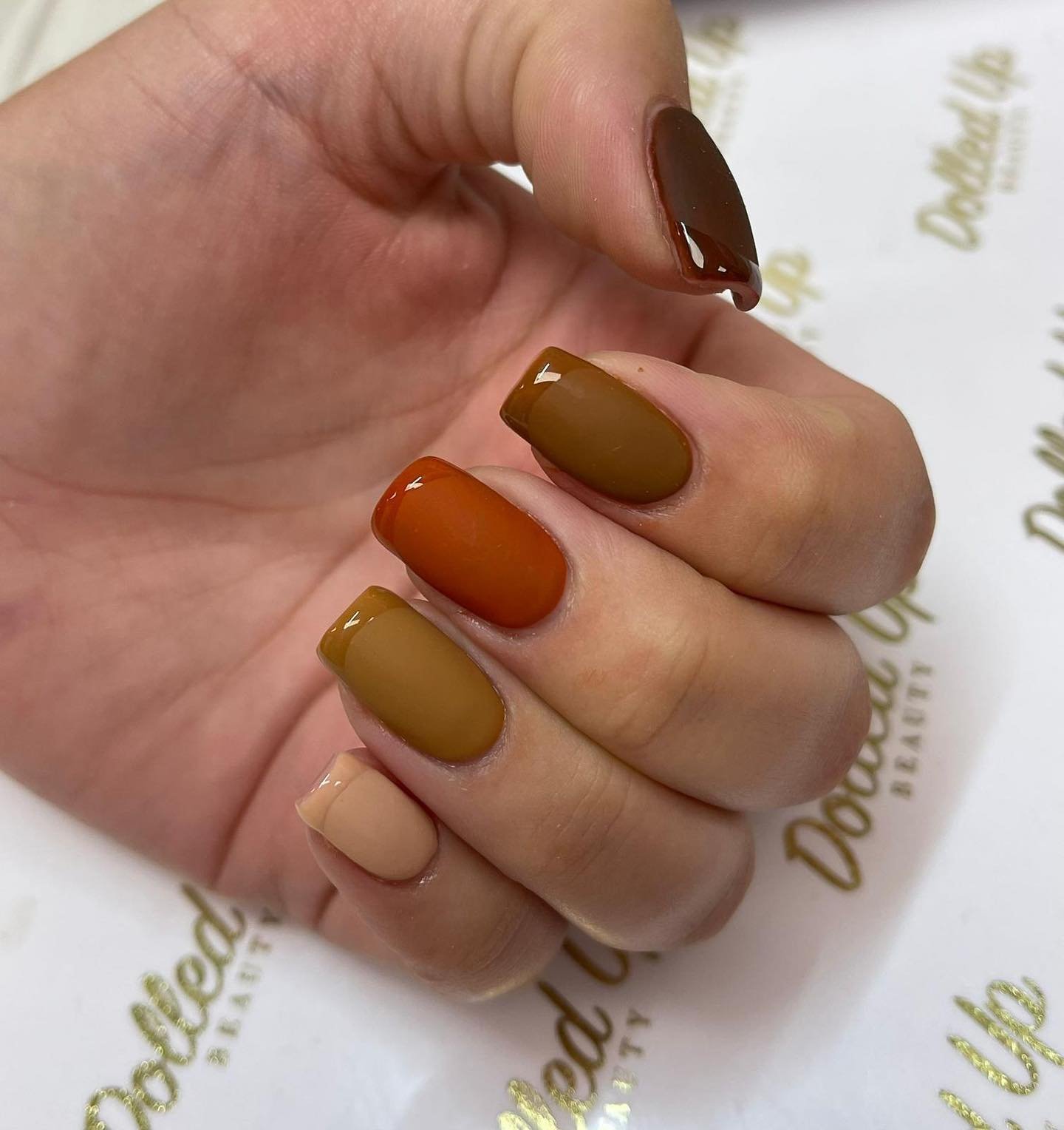 Brown, Mustard, Orange and Nude Autumn Nails