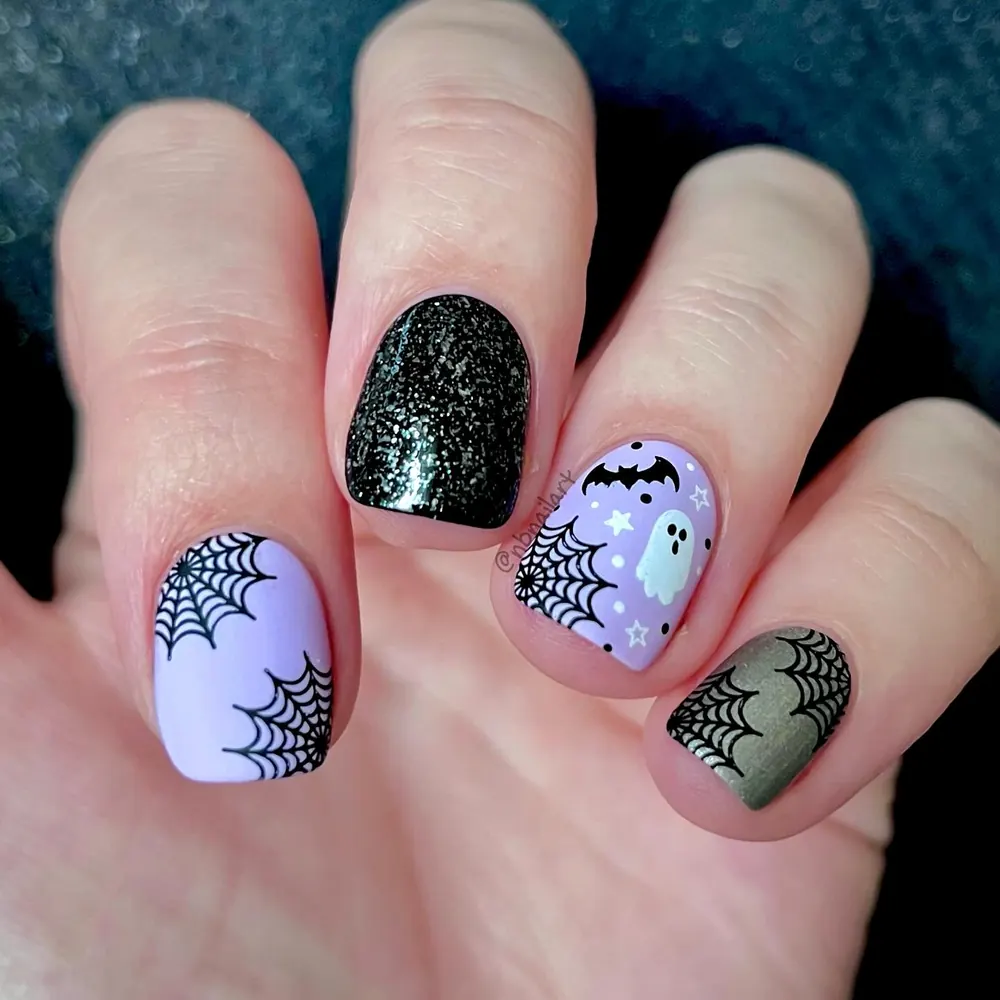 Lilac, Green, and Black Bat and Web Details