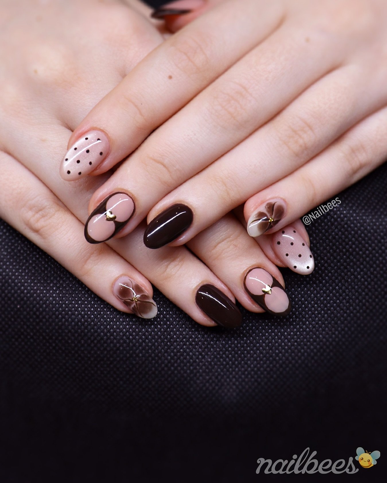 Pink and Chocolate Brown Short Nail Mix