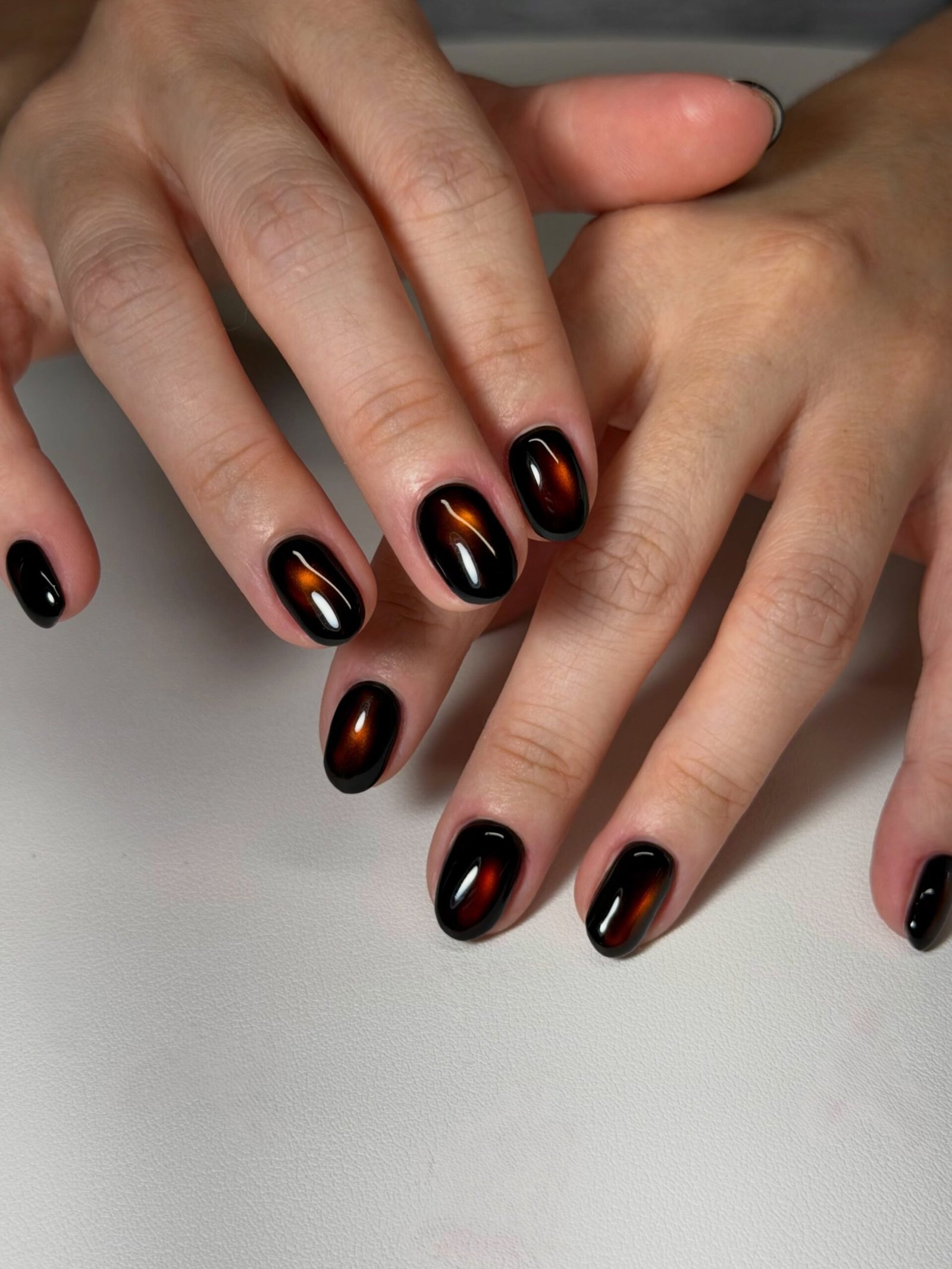 Dark Brown Nails with Copper Accents
