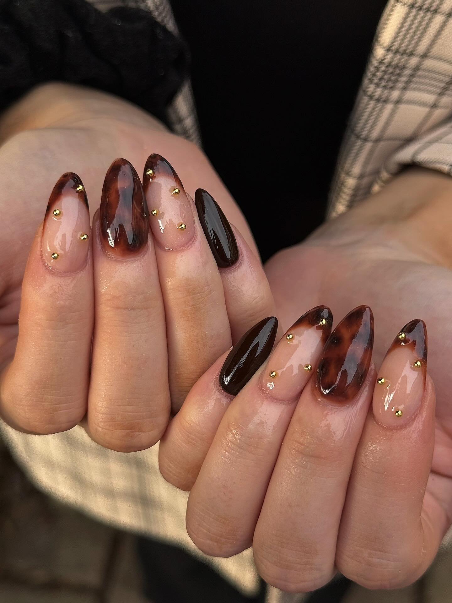 Sheer Nude Nails with Brown Tortoiseshell Tips
