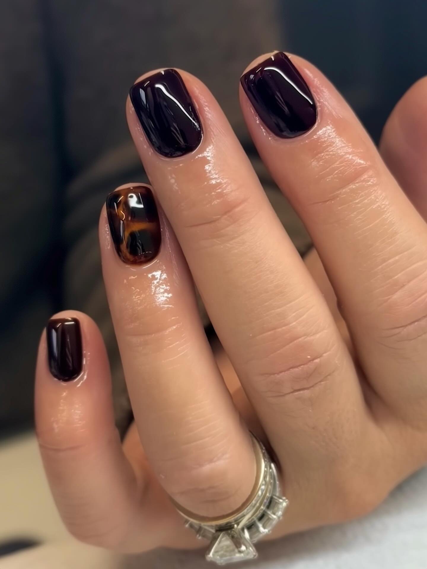 Short Chocolate Brown Nails with Tiny Details