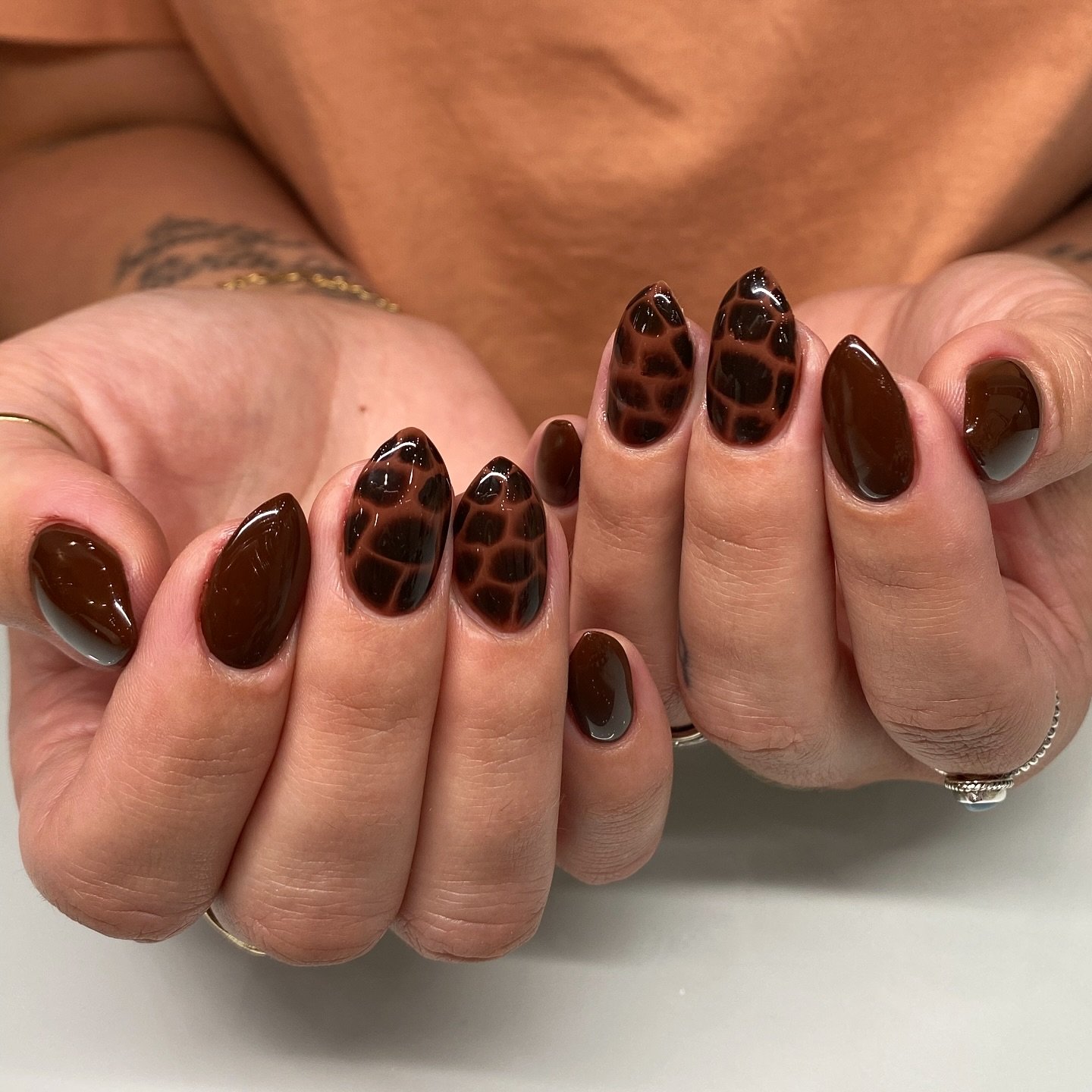 Chocolate Brown Nails with Tortoiseshell Details