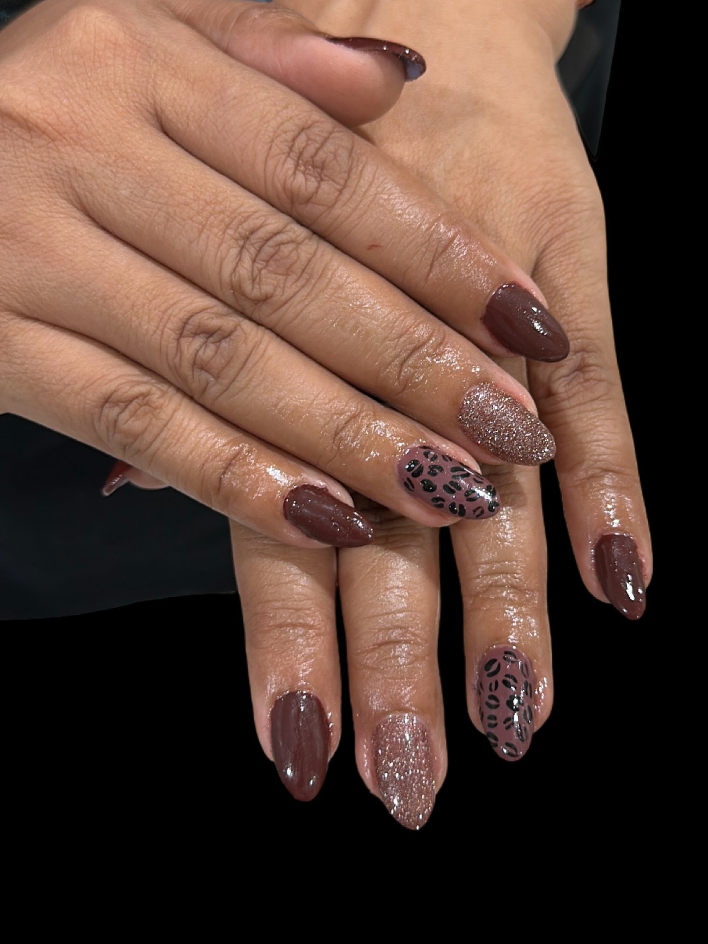 Brown and Nude Nails with Textured Accents