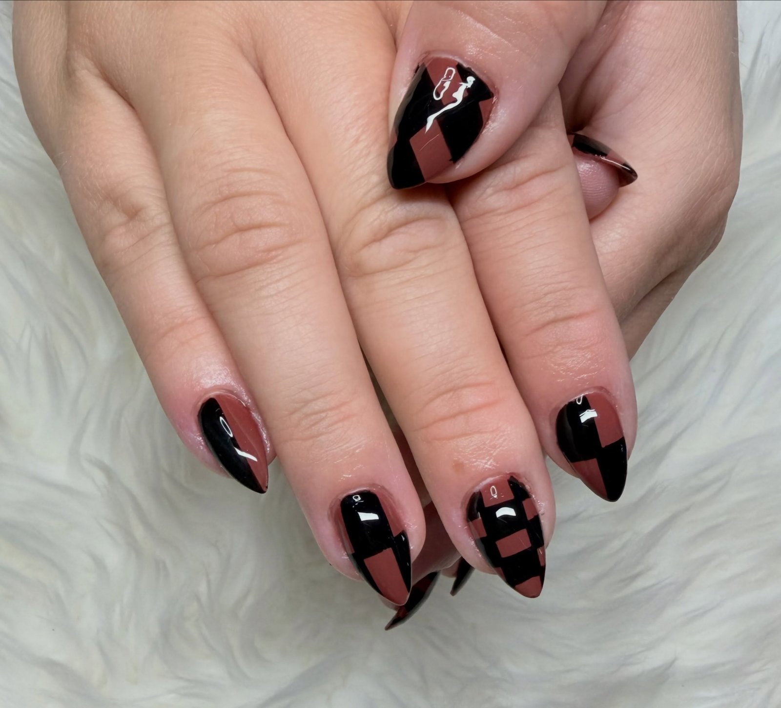 Black and Nude-Brown Almond Nails