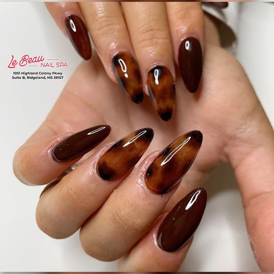 Chocolate and Amber-Brown Almond Nails