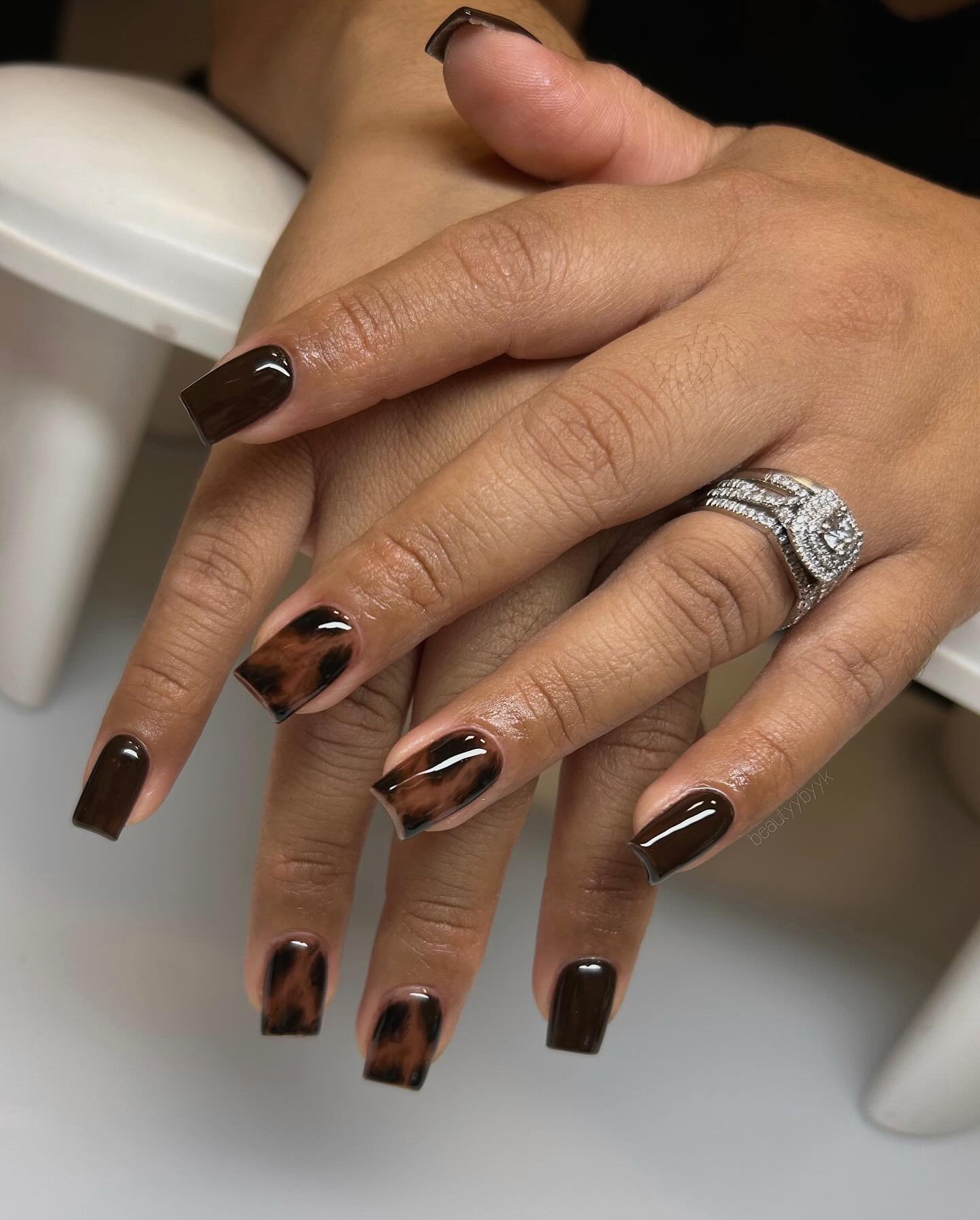 Deep Brown Long Square Nails