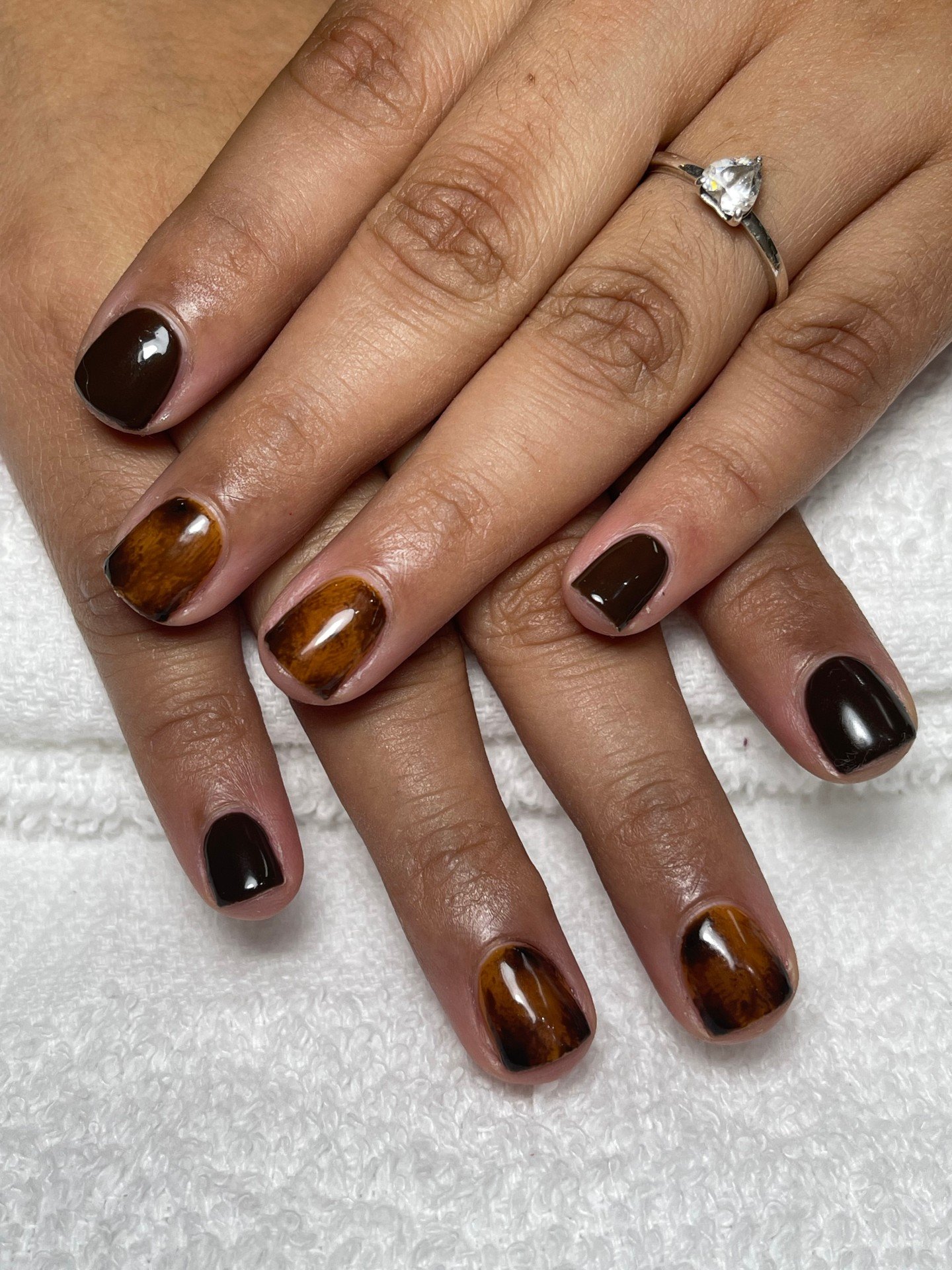 Dark Brown and Amber-Brown Short Nails