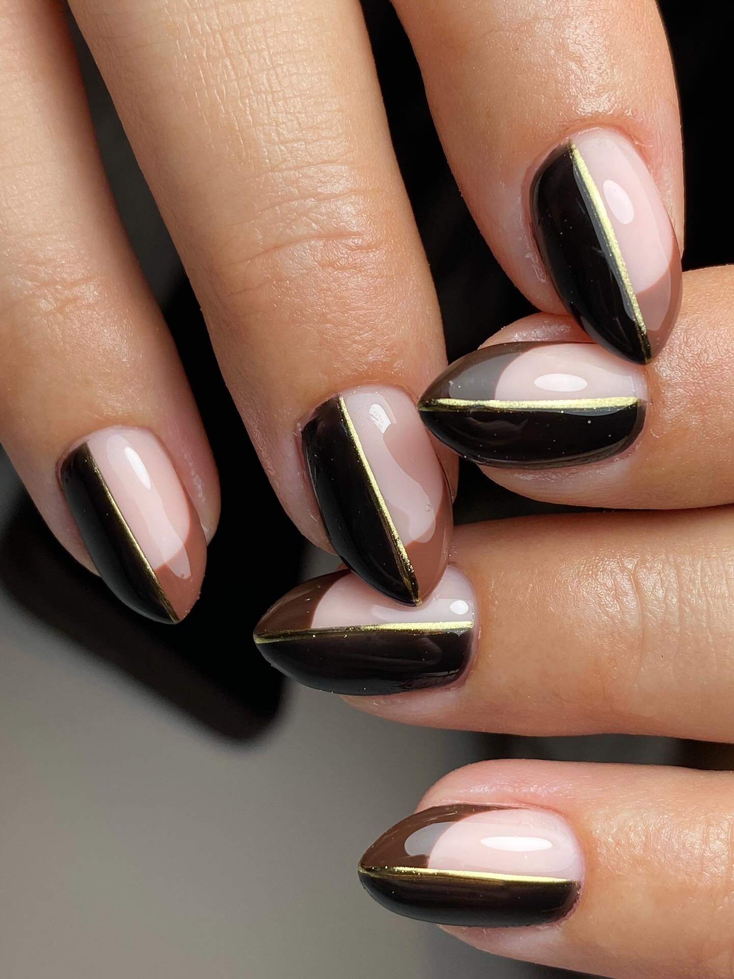 Nude Nails with Black Side Accents