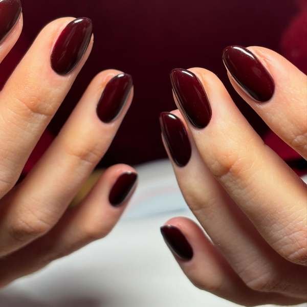 Classic Glossy Black Cherry Oval Nails