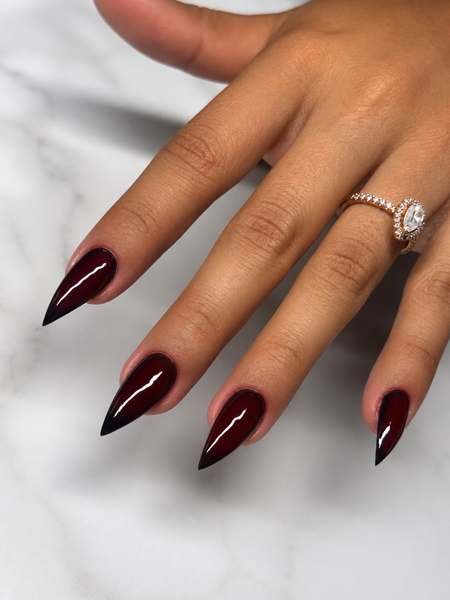 Long Black Cherry Stiletto Nails