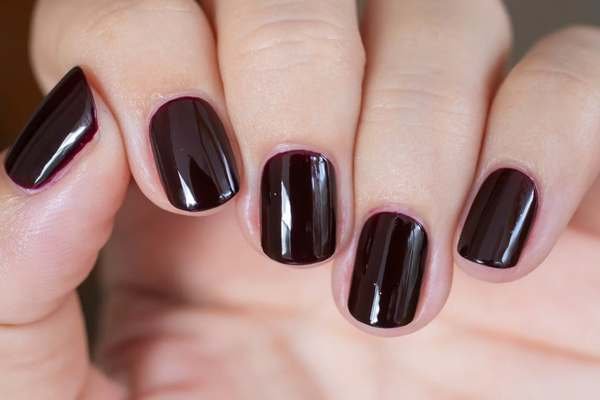 Short Glossy Black Cherry Squoval Nails
