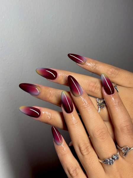 Black Cherry and Pink Ombre Stiletto Nails