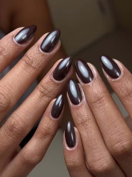 Reflective Black Cherry Almond Nails