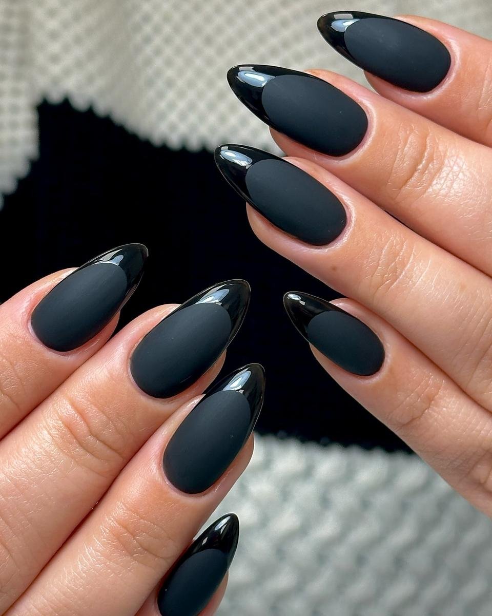 Matte Black Almond Nails