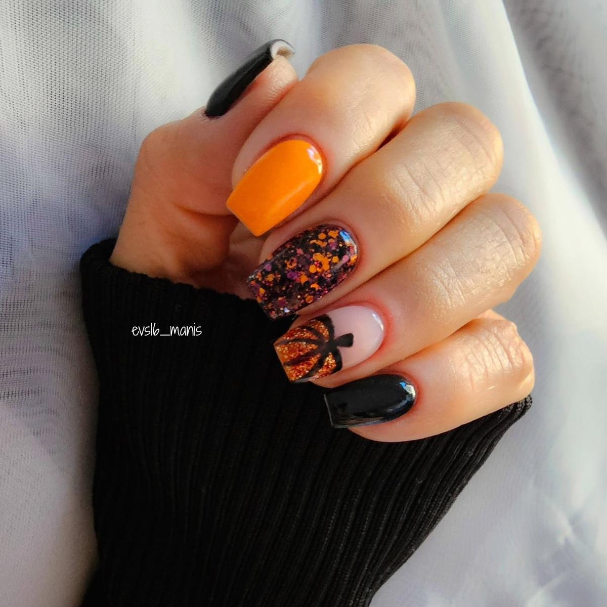 Black and Orange Accent Nails