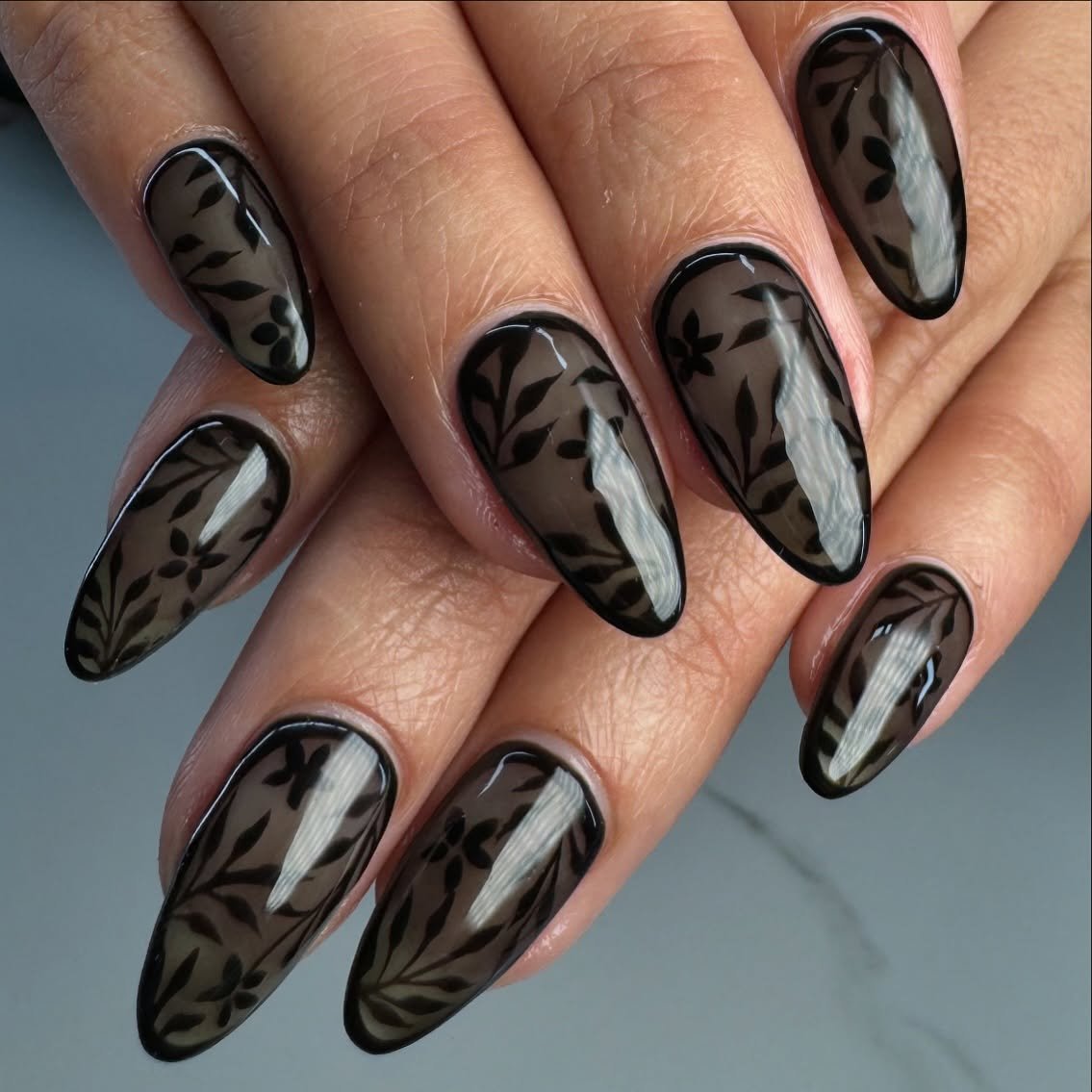 Brown-Black Nails with Marble-Like Dark Patterning