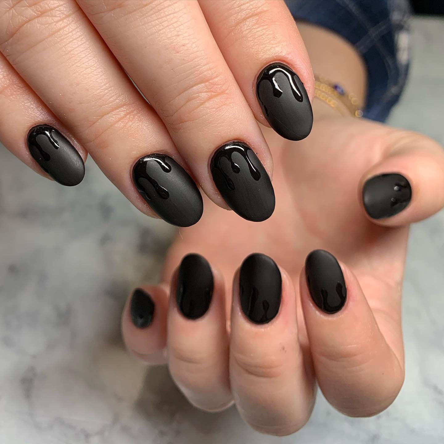 Short Matte Black Rounded Nails
