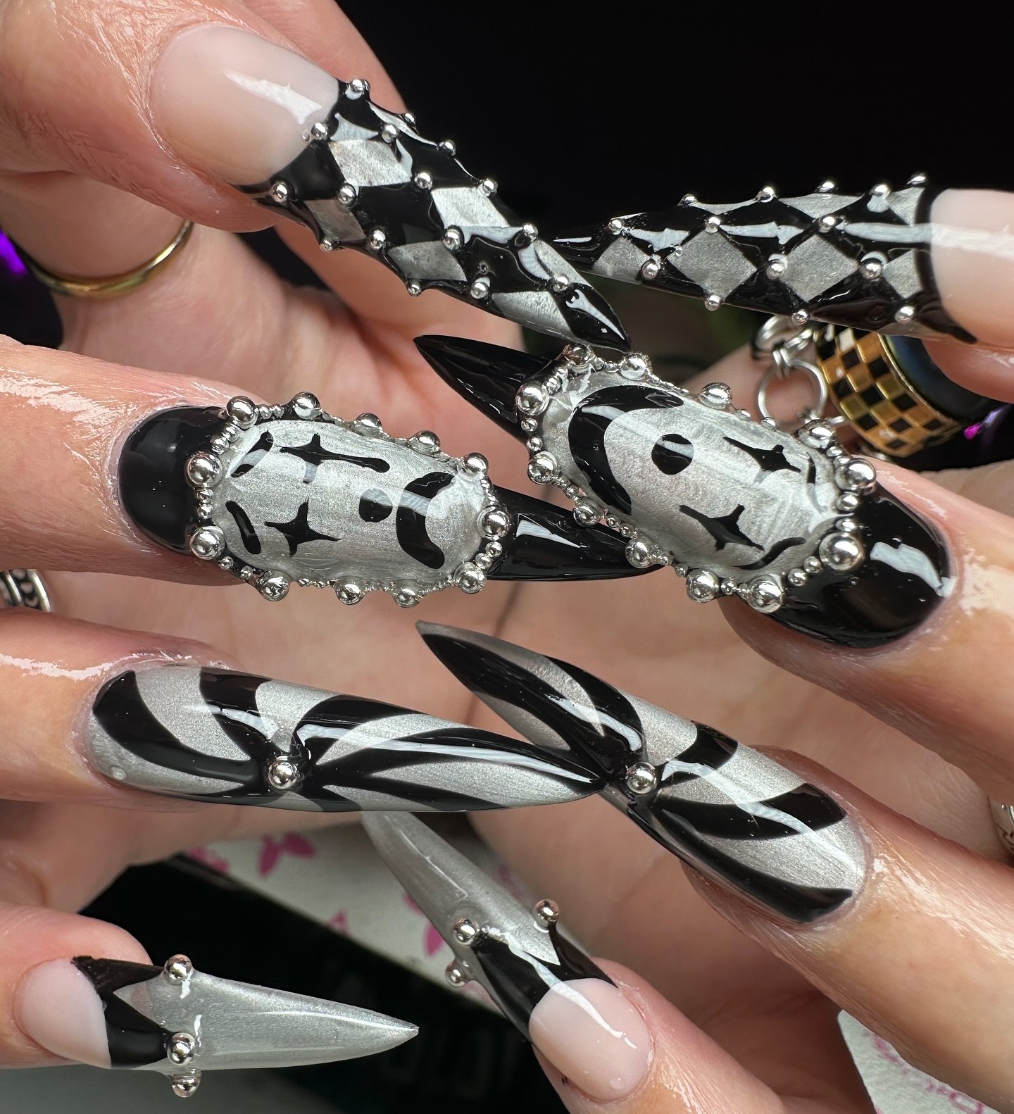 Black and White Graphic Halloween Nails