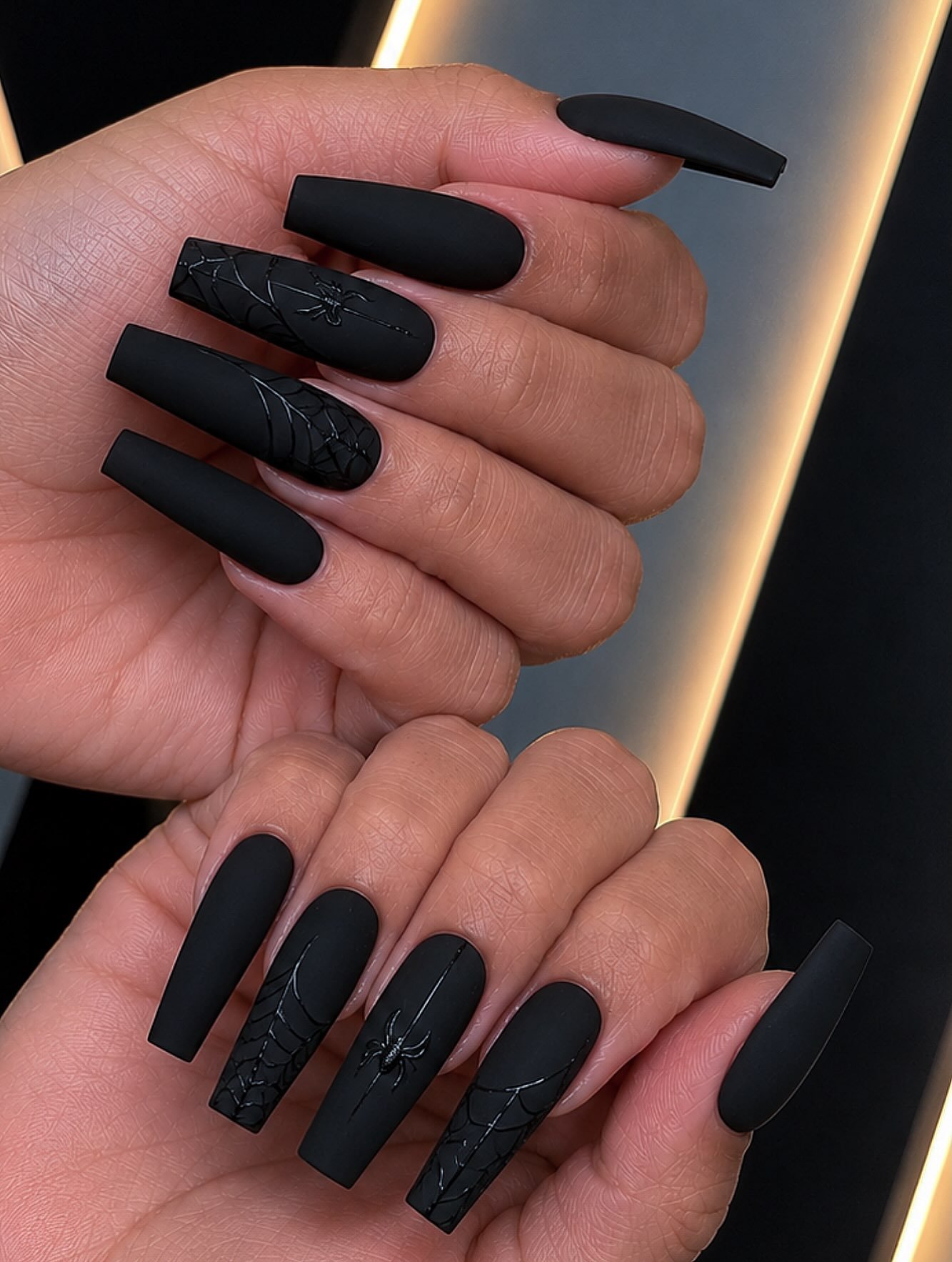 Long Matte Black Coffin Nails