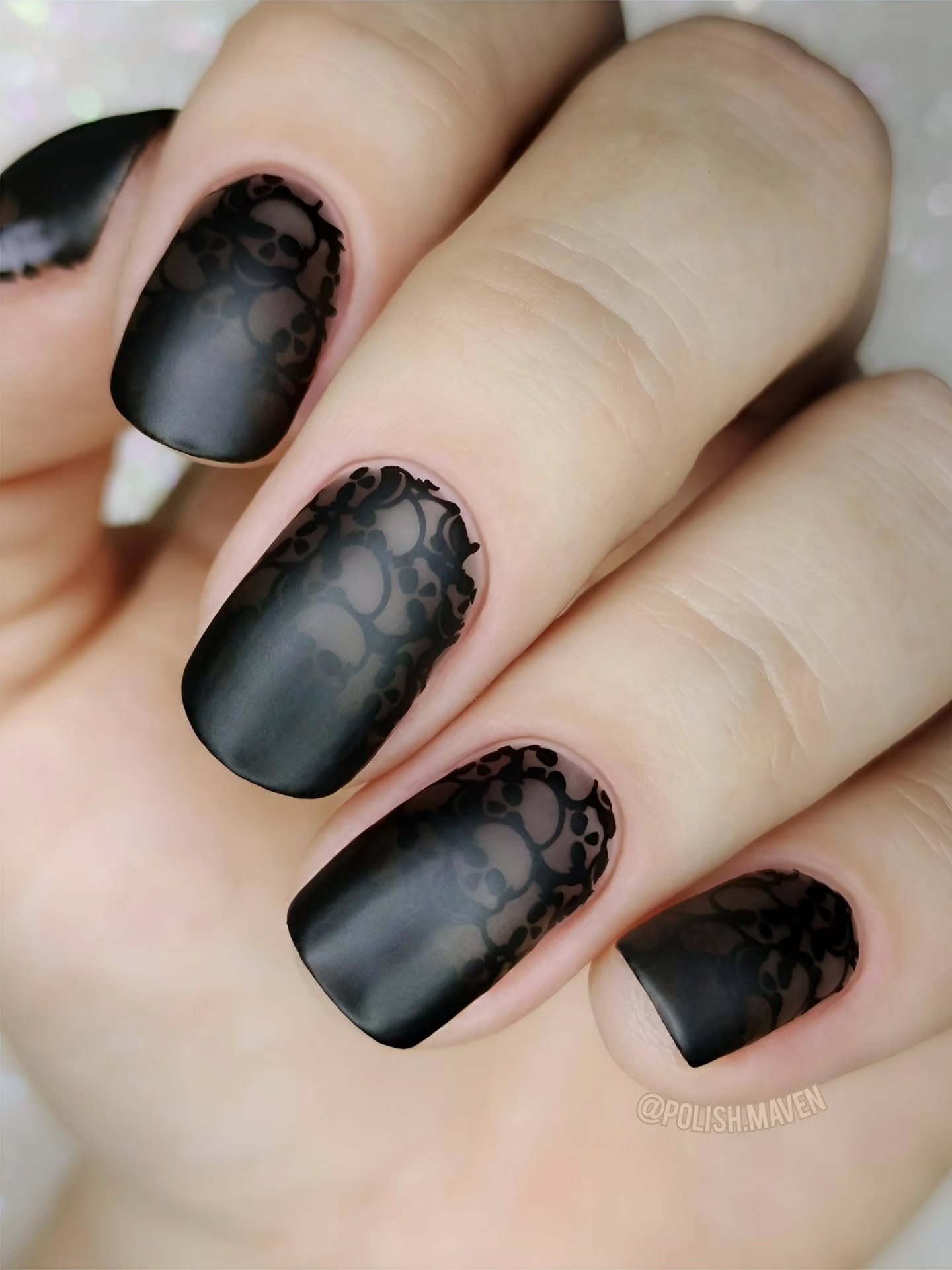 Short Matte Black Nails with Raised Texture