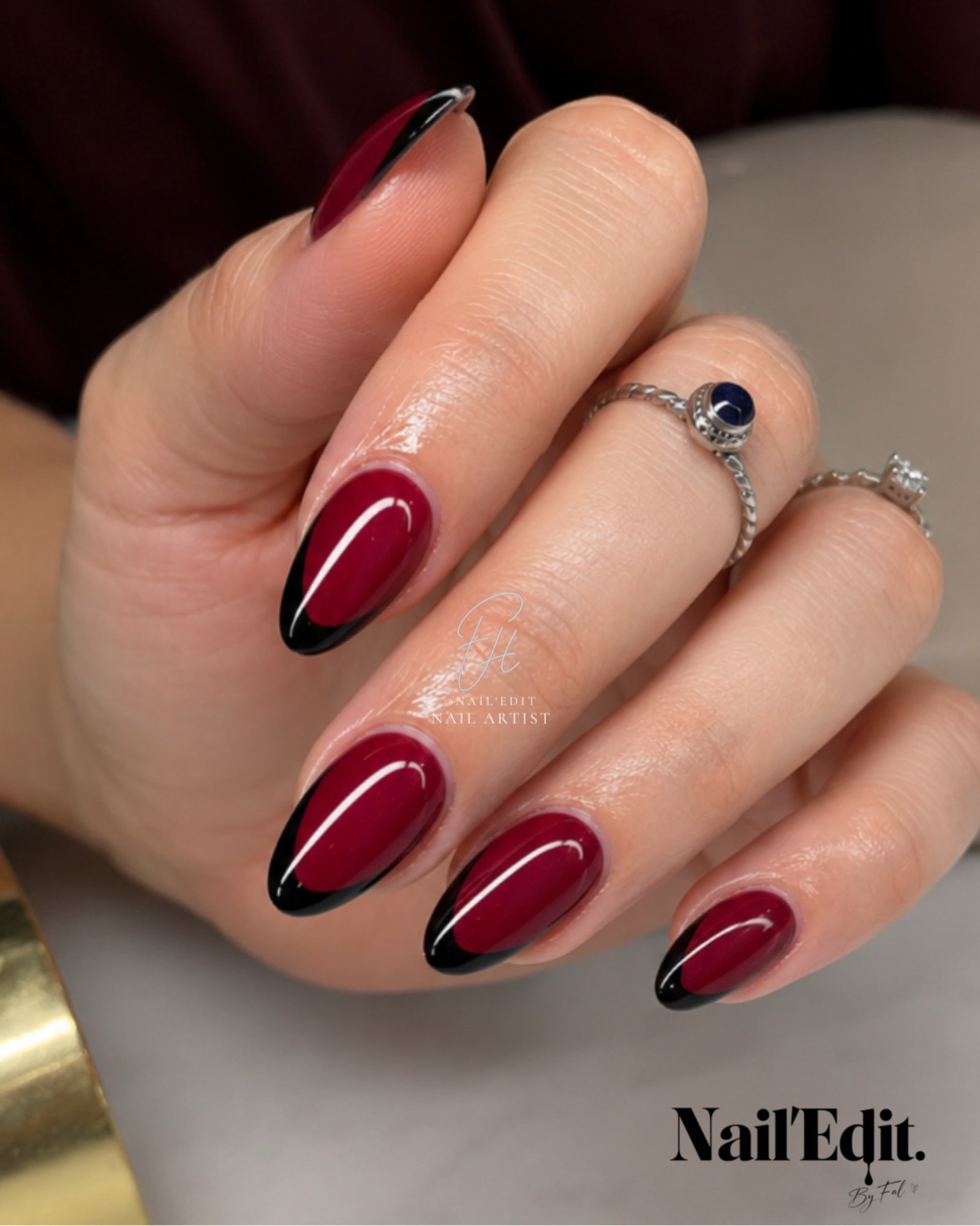 Glossy Deep Berry Almond Nails