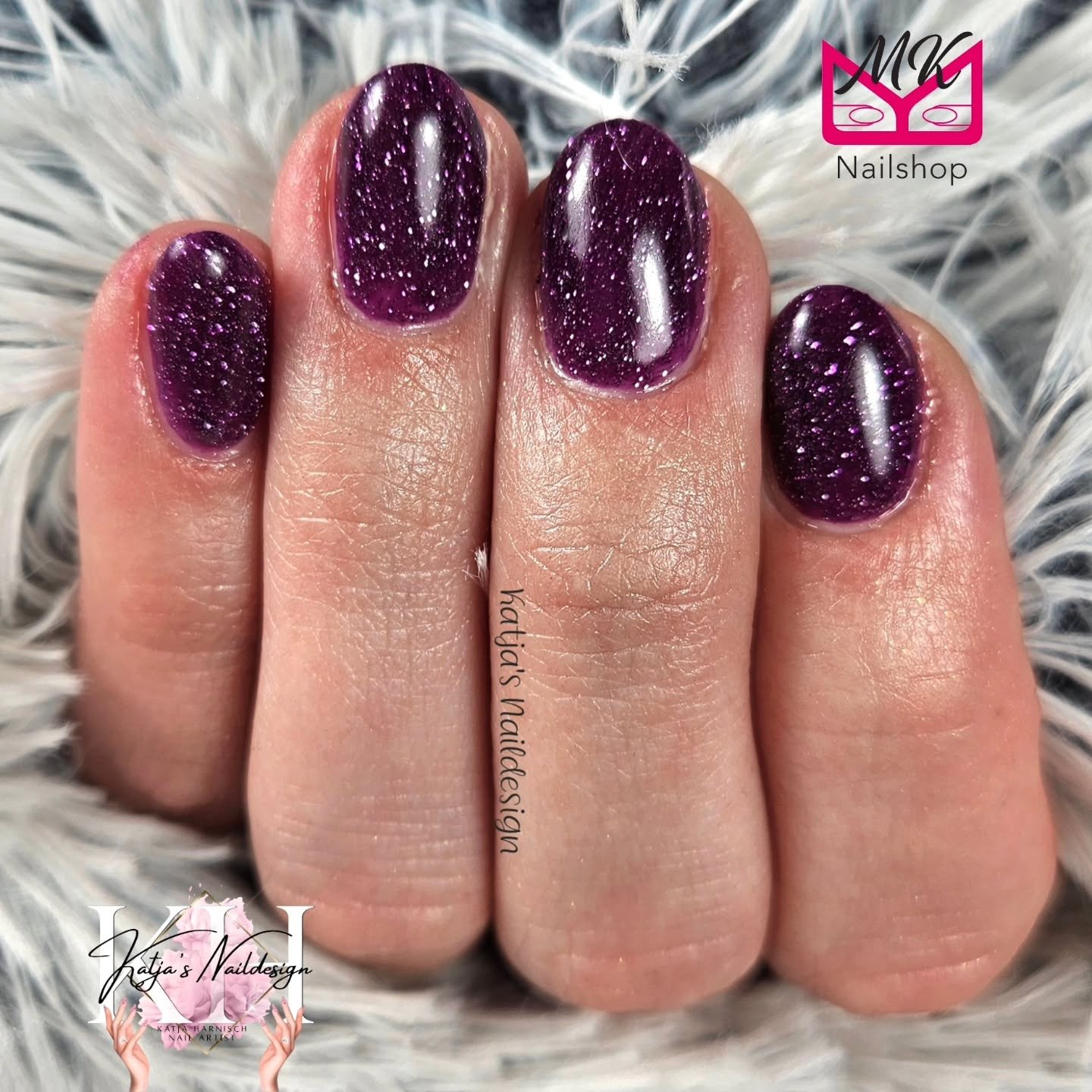 Deep Blackberry Glitter Short Nails