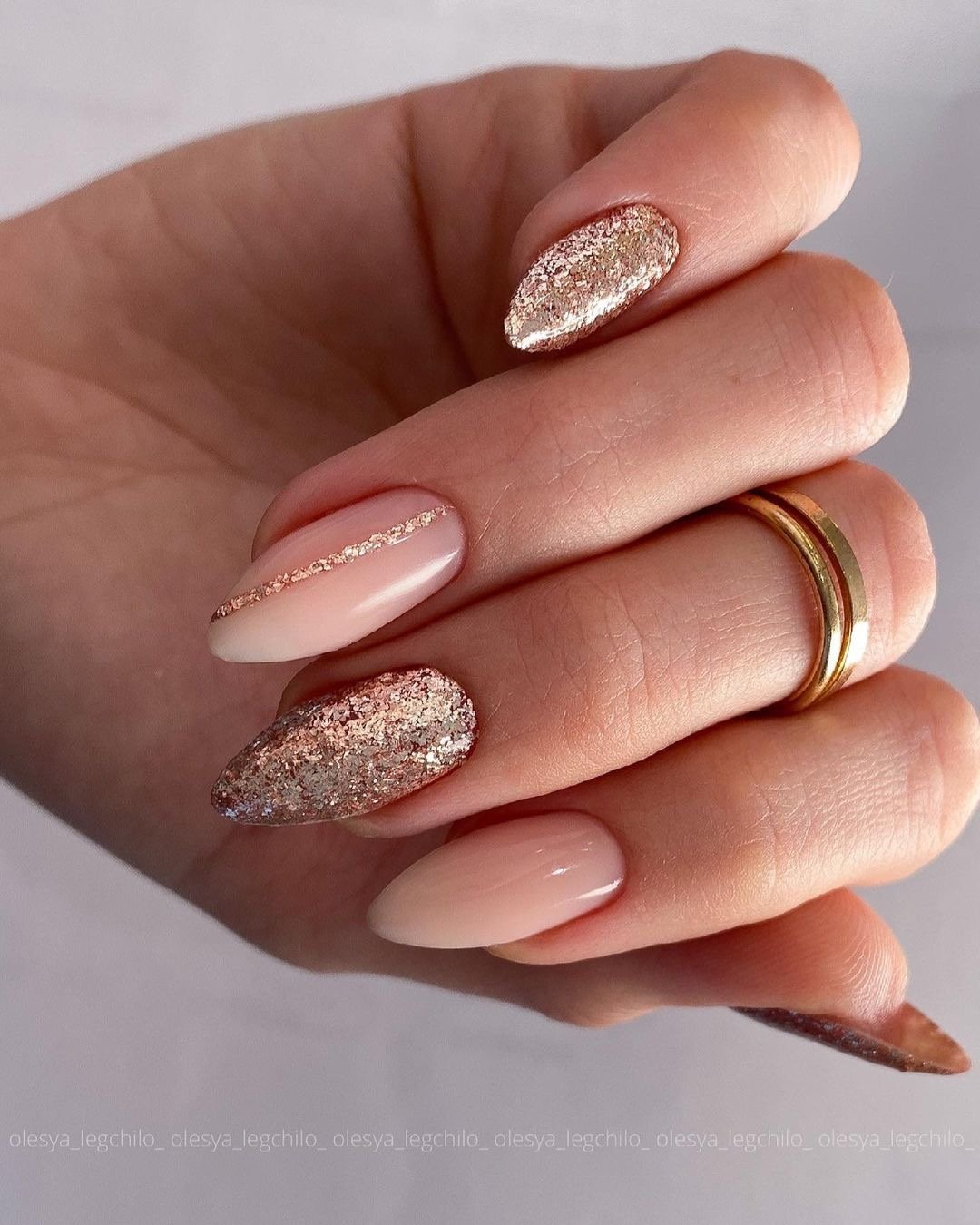 Soft Pink Almond Nails with Glitter Accent Nails