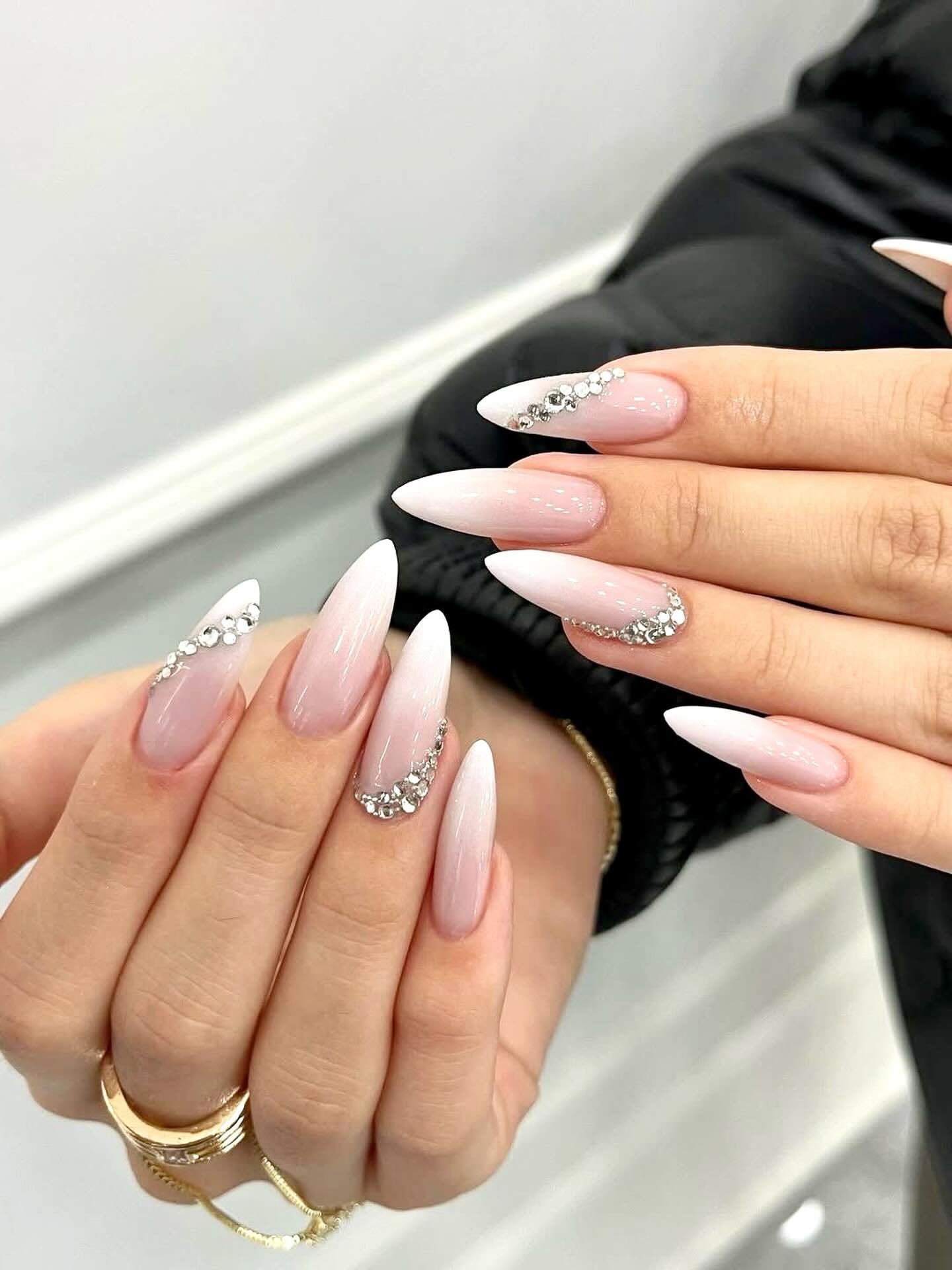 Long Almond Nails in Soft Pink with Subtle Sparkle