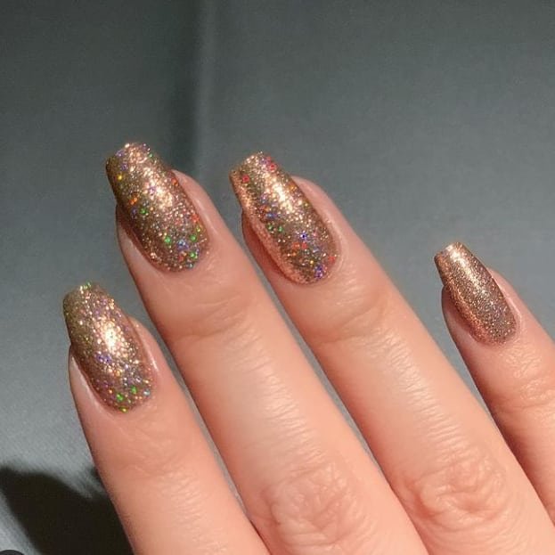 Rose-Gold Glitter Almond Nails