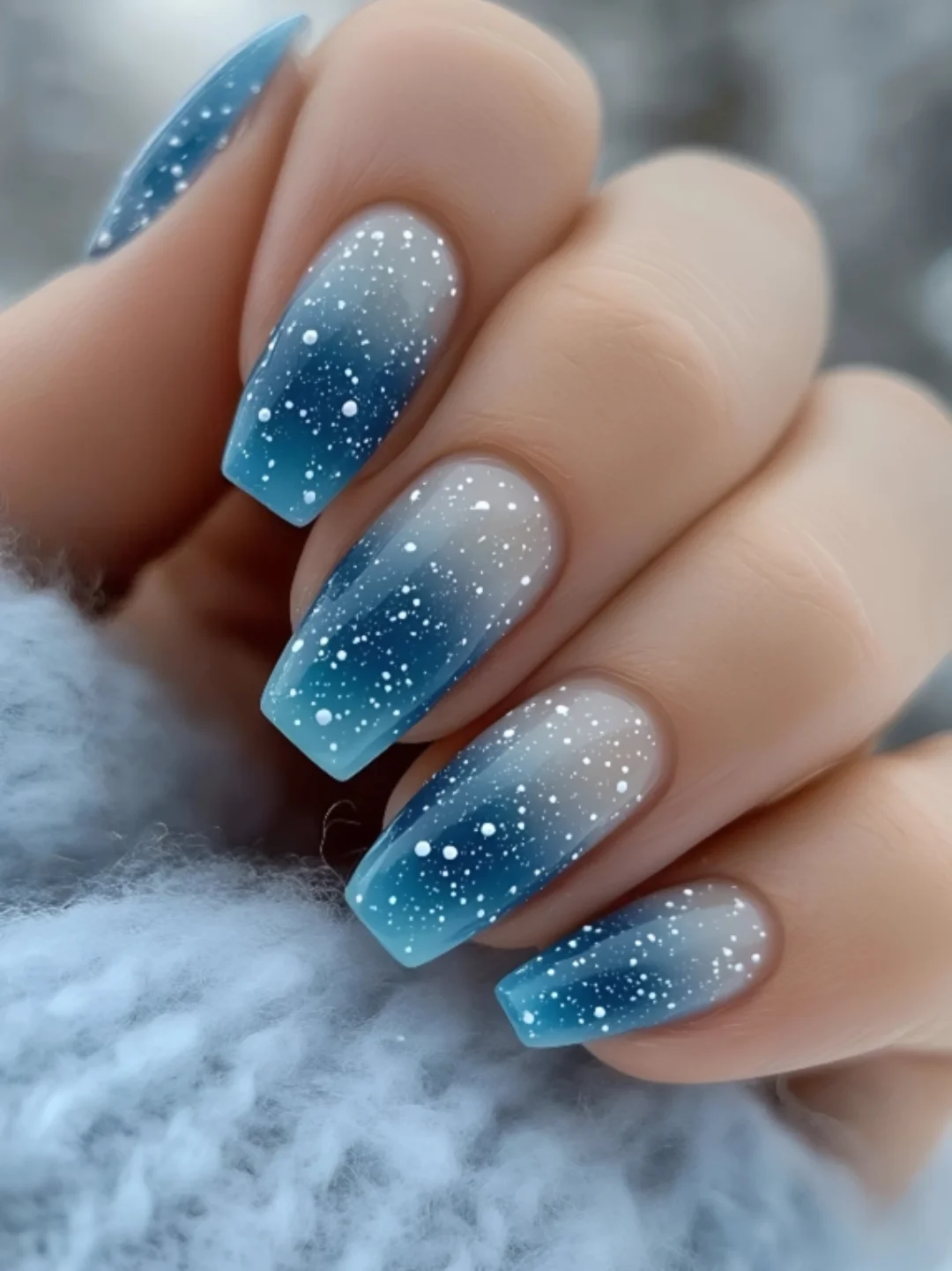 Blue Glitter Gradient Nails