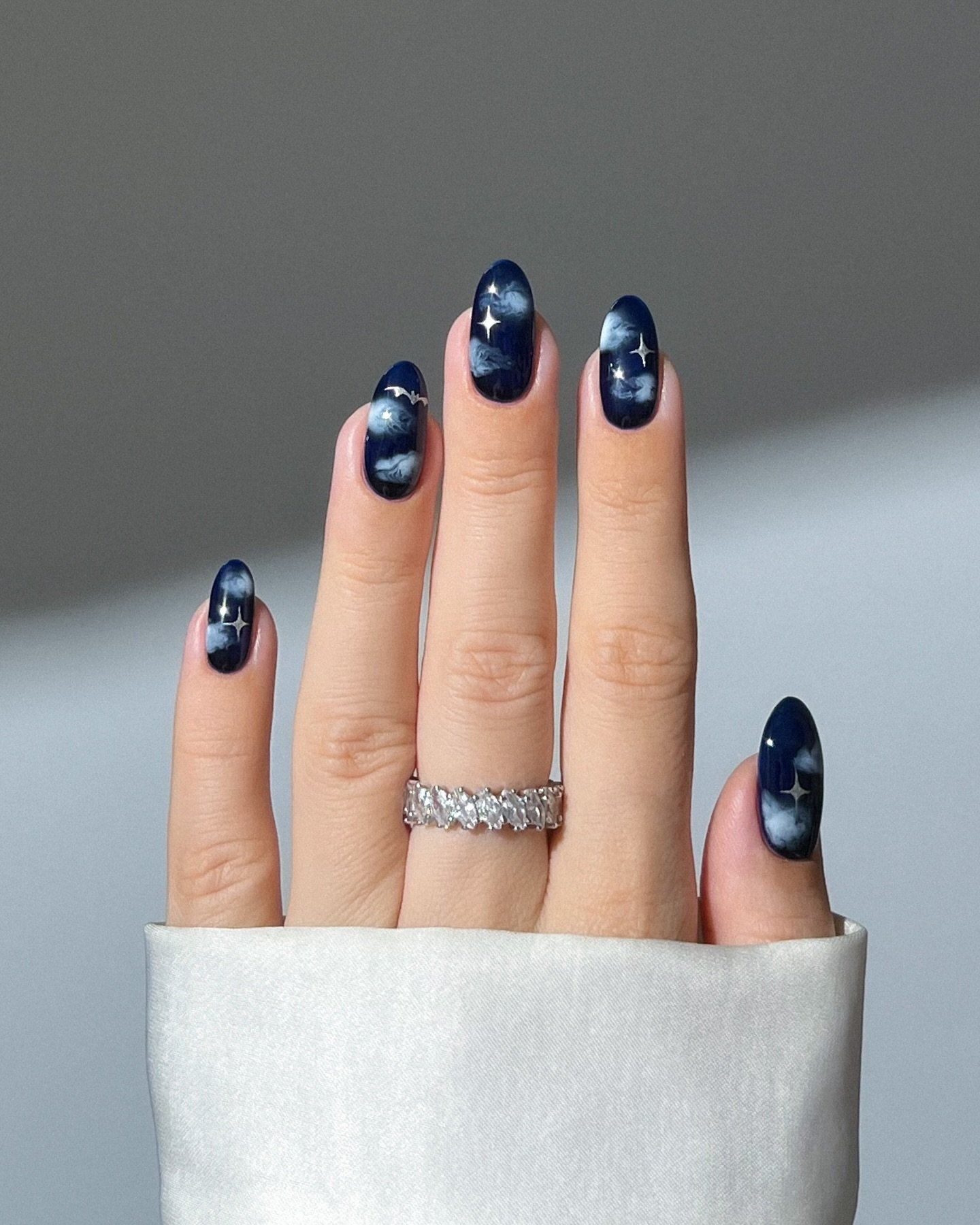 Navy Blue Star Nails